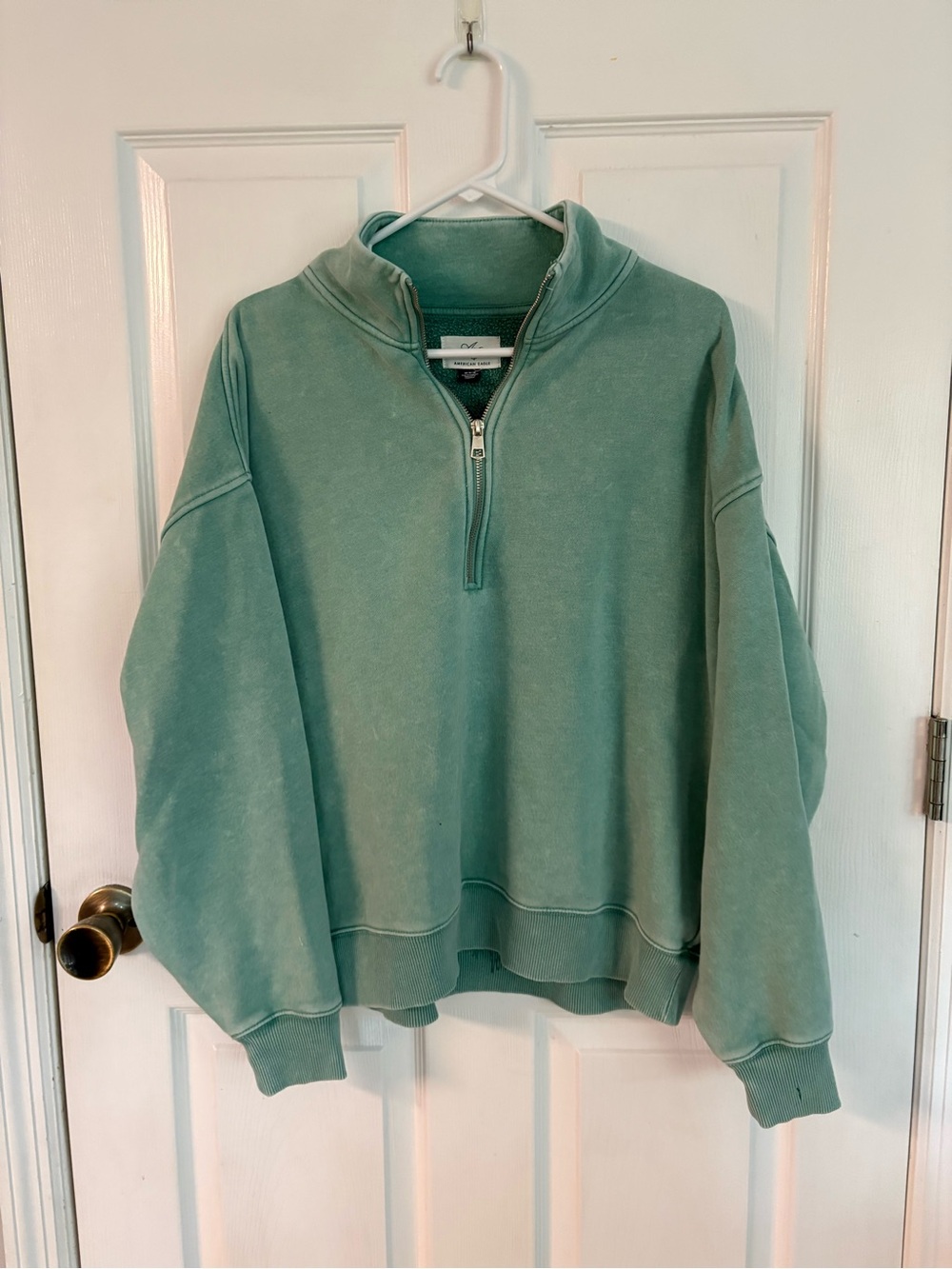 new american eagle Quarter-Zip Pullover Sweater in Green